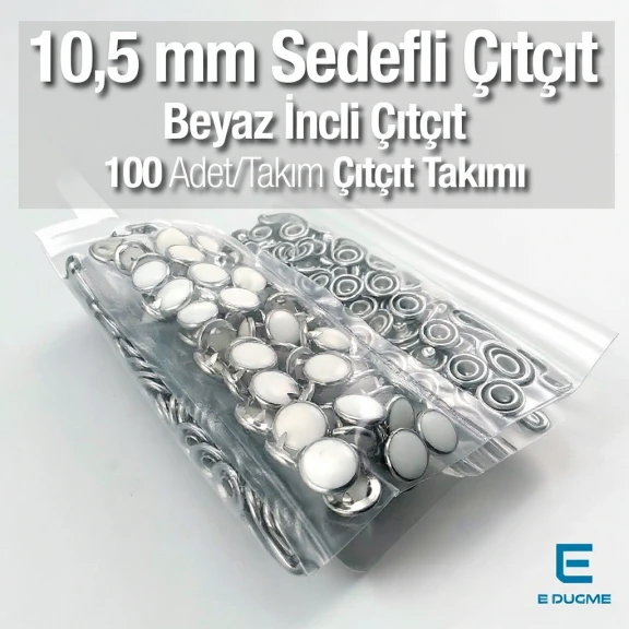 Beyaz Sedefli Klikıt Çıtçıt  10,5 mm  Paslanmaz 100 Ad/Paket ERBCLK0008BSD