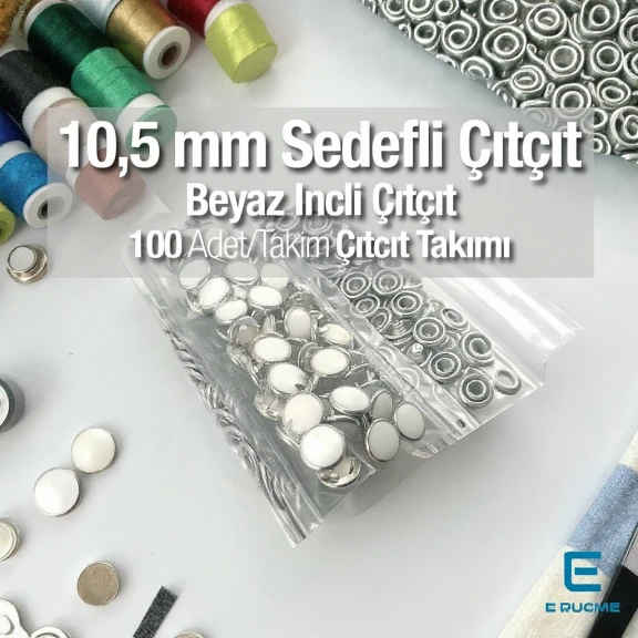Beyaz Sedefli Klikıt Çıtçıt  10,5 mm  Paslanmaz 100 Ad/Paket ERBCLK0008BSD