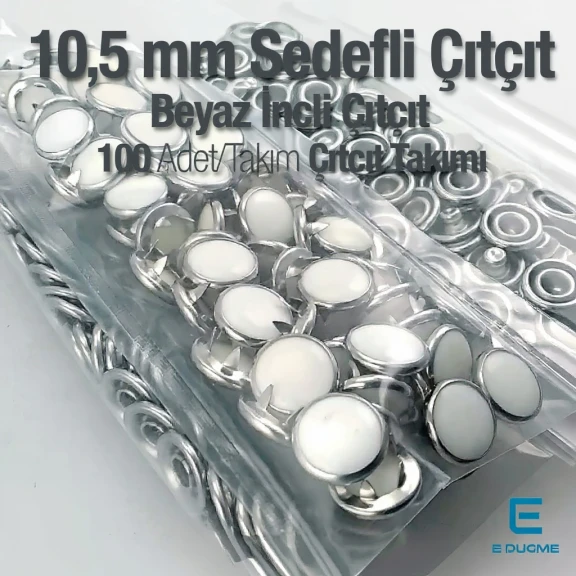 Beyaz Sedefli Klikıt Çıtçıt  10,5 mm  Paslanmaz 100 Ad/Paket ERBCLK0008BSD