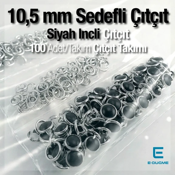 Pearlescent Prong Snap Fasteners Black with Pearl 10.5 mm- 0,41" Stainless 100 Pieces/Pack ERBCLK0008SSD