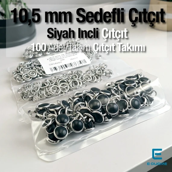 Sedefli Klikıt Çıtçıt Siyah İncili 10,5 mm Paslanmaz 100 Ad/Paket ERBCLK0008SSD