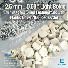 12.5 mm (0.49 in) Light Beige Plastic-Cap Snap Fasteners, 100 Sets ERC00125PLABej
