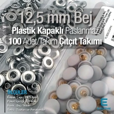 12,5 mm Çıtçıt Takımı Açık Bej Plastik Kapaklı 100 adet/pkt ERC00125PLABej