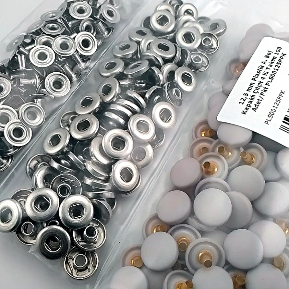 12,5 mm Çıtçıt Takımı Açık Bej Plastik Kapaklı 100 adet/pkt ERC00125PLABej