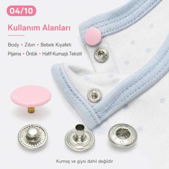 12,5 mm 54 Sistem Açık Pudra Plastik Kapaklı Bebe Pembe Çıtçıt 100 Takım ERC00125PLBPembe