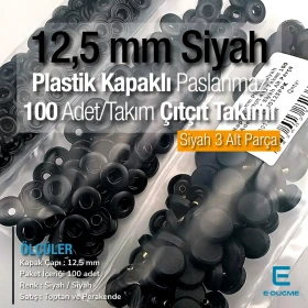 12,5 mm Çıtçıt Takımı Siyah Plastik Kapaklı 100 adet/pkt ERC00125PLBlack