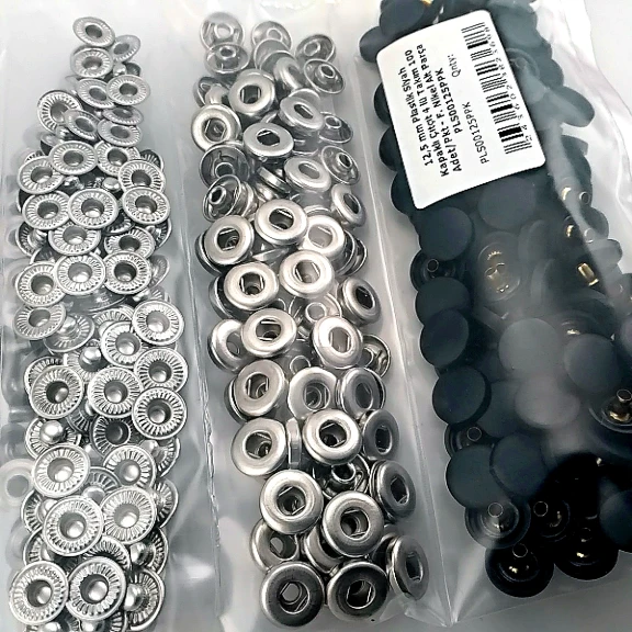 12,5 mm Çıtçıt Takımı Siyah Plastik Kapaklı - Gümüş 3 Alt Parça 100 adet/pkt ERC00125PLBlackN