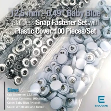 12.5 mm (0.49 in) Baby Blue Plastic-Cap 54 System Snap Fasteners 100 Sets ERC00125PLBlue