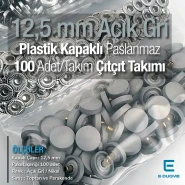 12,5 mm Çıtçıt Takımı Gri Plastik Kapaklı - Gümüş 3 Alt Parça 100 adet/pkt ERC00125PLGri