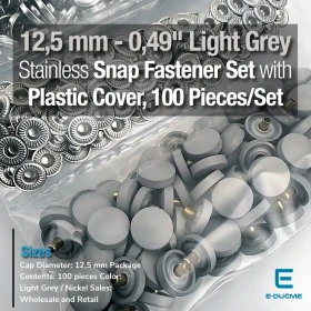 12,5 mm Çıtçıt Takımı Gri Plastik Kapaklı - Gümüş 3 Alt Parça 100 adet/pkt ERC00125PLGri