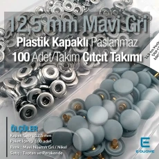 12,5 mm Çıtçıt Takımı Mavimsi Gri Plastik Kapaklı 100 adet/pkt ERC00125PLGriMavi
