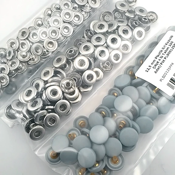 12,5 mm Çıtçıt Takımı Mavimsi Gri Plastik Kapaklı 100 adet/pkt ERC00125PLGriMavi