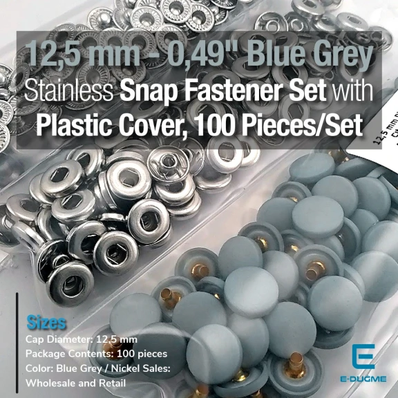 12,5 mm Çıtçıt Takımı Mavimsi Gri Plastik Kapaklı 100 adet/pkt ERC00125PLGriMavi