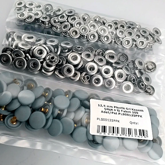 12,5 mm Çıtçıt Takımı Mavimsi Gri Plastik Kapaklı 100 adet/pkt ERC00125PLGriMavi