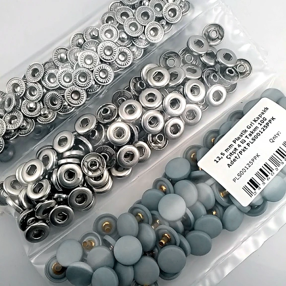 12,5 mm Çıtçıt Takımı Mavimsi Gri Plastik Kapaklı 100 adet/pkt ERC00125PLGriMavi