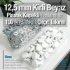 12,5 mm Çıtçıt Takımı Kirli Beyaz Plastik Kapaklı - Gümüş 3 Alt Parça 100 adet/pkt ERC00125PLKBeyaz