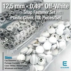 12.5 mm (0.49 in) White (Not Optical White) Plastic-Cap Snap Fasteners, 100 Sets ERC00125PLKBeyaz