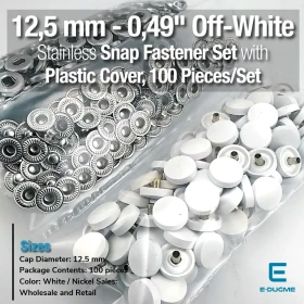 12,5 mm Çıtçıt Takımı Kirli Beyaz Plastik Kapaklı - Gümüş 3 Alt Parça 100 adet/pkt ERC00125PLKBeyaz