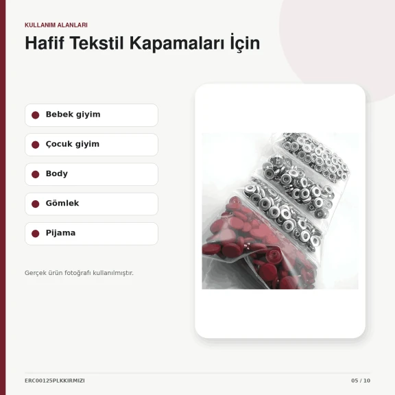 12,5 mm Koyu Kırmızı Plastik Kapaklı 54 Sistem Çıtçıt, bebek ve çocuk giyimi için ideal, dört parçalı kapama sistemi