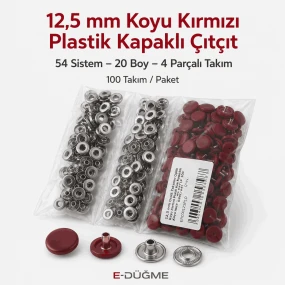 12,5 mm 54 Sistem Koyu Kırmızı Plastik Kapaklı Çıtçıt 100 Takım ERC00125PLKKırmızı