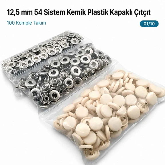 12.5 mm Bone Plastic Capped Snap Fastener Set for 54 System Garments