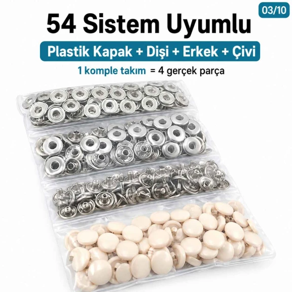 12.5 mm Bone Plastic Capped Snap Fastener Set for 54 System Garments