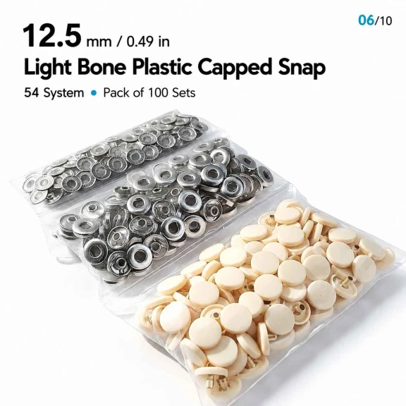 12.5 mm Bone Plastic Capped Snap Fastener Set for 54 System Garments