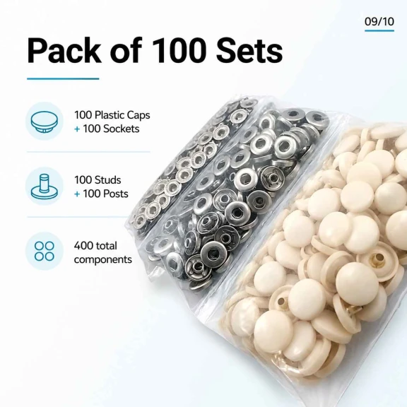 12.5 mm Bone Plastic Capped Snap Fastener Set for 54 System Garments
