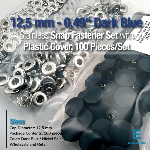 12,5 mm Çıtçıt Takımı Lacivert Plastik Kapaklı - Gümüş 3 Alt Parça 100 adet/pkt ERC00125PLLaci