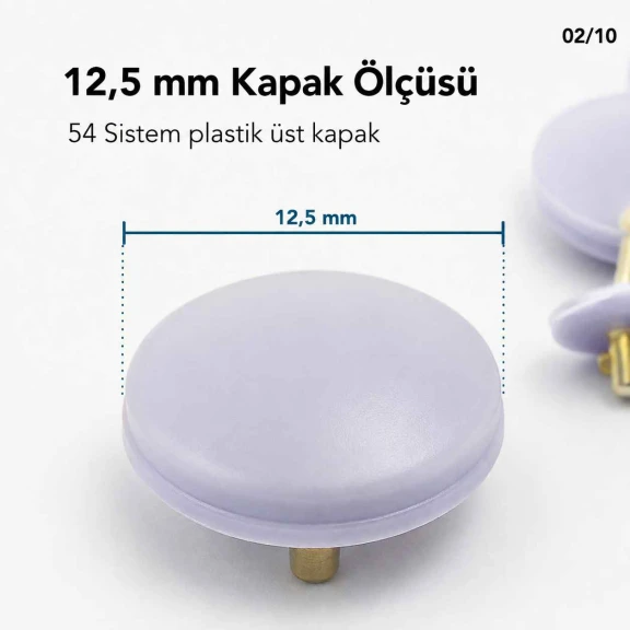 12,5 mm 54 Sistem Lila Plastik Kapaklı Çıtçıt 100 Takım ERC00125PLLila, bebek ve çocuk kıyafetlerinde kullanılabilen lila
