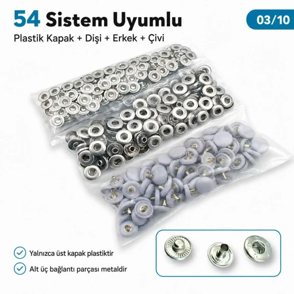12,5 mm 54 Sistem Lila Plastik Kapaklı Çıtçıt 100 Takım ERC00125PLLila, bebek ve çocuk kıyafetlerinde kullanılabilen lila