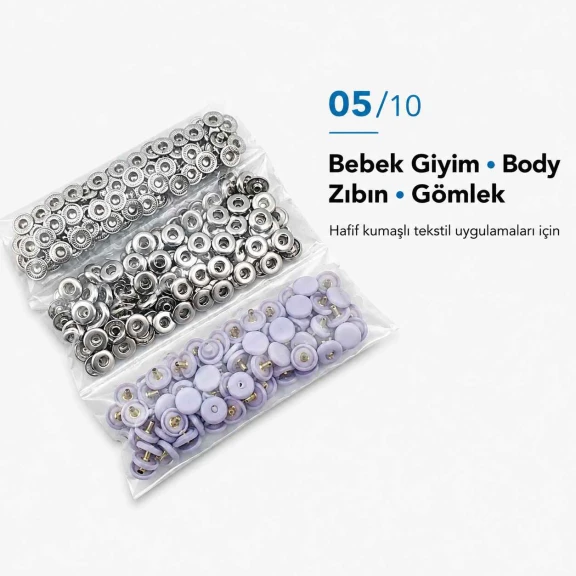 12,5 mm 54 Sistem Lila Plastik Kapaklı Çıtçıt 100 Takım ERC00125PLLila, bebek ve çocuk kıyafetlerinde kullanılabilen lila