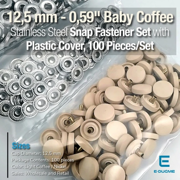 Plastik Kapaklı 12,5 mm Çıtçıt Takımı Sütlü Kahve - Gümüş 3 Alt Parça 100 adet/pkt ERC00125PLSKahve