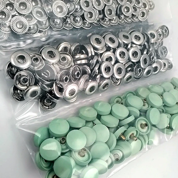 Plastik Kapaklı 12,5 mm Çıtçıt Takımı Soft Yeşil - Pastel Yeşil - Gümüş 3 Alt Parça 100 adet/pkt ERC00125PLSYesil