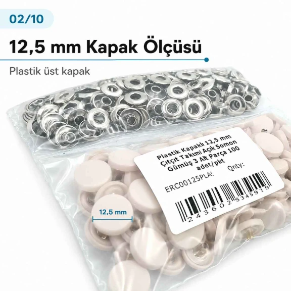 12.5 mm / 0.49 in 54 System Light Salmon Plastic Capped Snap Fastener for babywear and lightweight textile applications