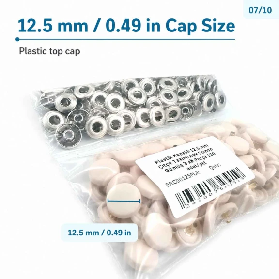 12.5 mm / 0.49 in 54 System Light Salmon Plastic Capped Snap Fastener for babywear and lightweight textile applications