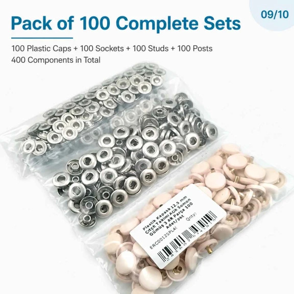 12.5 mm / 0.49 in 54 System Light Salmon Plastic Capped Snap Fastener for babywear and lightweight textile applications