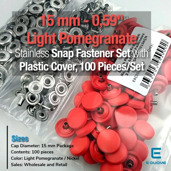 15 mm Çıtçıt Takımı Plastik Kapaklı Açık Nar 100 adet/pkt ERC0015PLANar