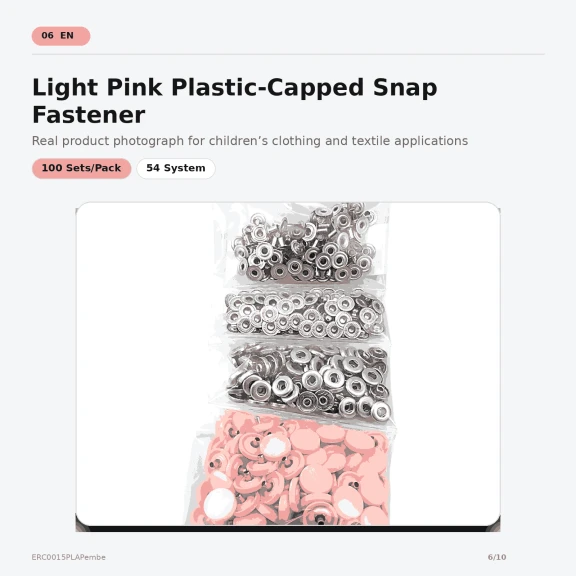 15 mm Açık Pembe Plastik Kapaklı Çıtçıt, çocuk giyimi, mont, çanta ve ev tekstili için ideal dört parçalı tekstil aksesuarı