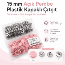 15 mm / 0.591 in Light Pink Plastic-Capped 54 System Snap Fastener, 100 Sets ERC0015PLAPembe