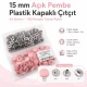 15 mm Açık Pembe Plastik Kapaklı Çıtçıt, çocuk giyimi, mont, çanta ve ev tekstili için ideal dört parçalı tekstil aksesuarı