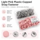 15 mm Açık Pembe Plastik Kapaklı Çıtçıt, çocuk giyimi, mont, çanta ve ev tekstili için ideal dört parçalı tekstil aksesuarı