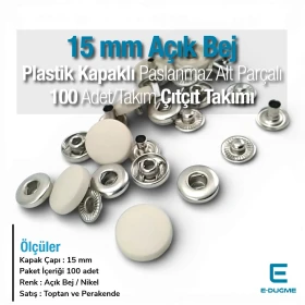 Plastic Light Beige 15 mm -0,59" Snap Fastener Set with Cap, 100 pieces/pack ERC0015PLAbej