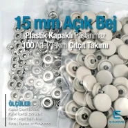 15 mm Plastik Açık Bej Kapaklı Çıtçıt Takımı 100 adet/pkt ERC0015PLAbej