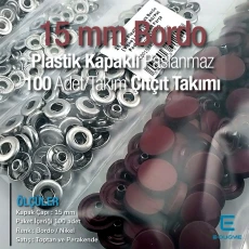15 mm Çıtçıt Takımı Plastik Kapaklı Bordo 100 adet/pkt ERC0015PLBrd