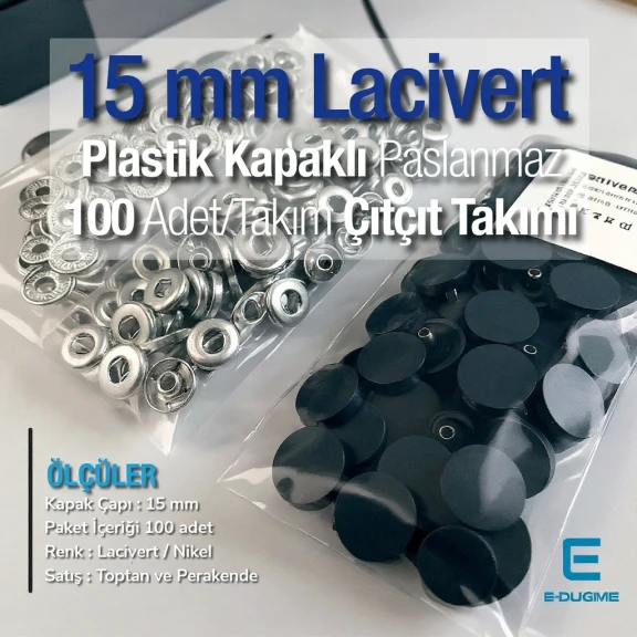 15 mm Çıtçıt Takımı Plastik Lacivert Kapaklı 100 adet/pkt ERC0015PLDBlue