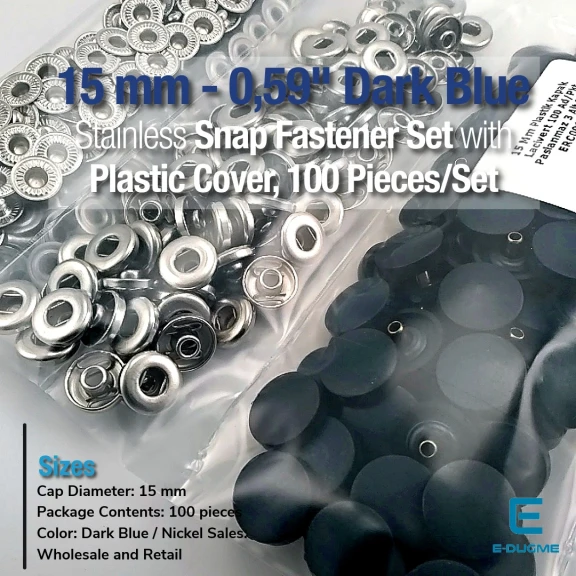 15 mm Çıtçıt Takımı Plastik Lacivert Kapaklı 100 adet/pkt ERC0015PLDBlue