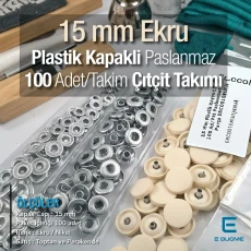 15 mm Çıtçıt Takımı Plastik Kapaklı Ekru 100 adet/pkt ERC0015PLEcru