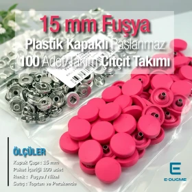 15 mm Snap Fastener Set with 0,59" Plastic Cover Fuchsia 100 pieces/pack ERC0015PLFsy