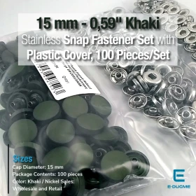 15 mm Snap Fastener Set with 0,59" Plastic Cover Khaki 100 pieces/pack ERC0015PLHaki